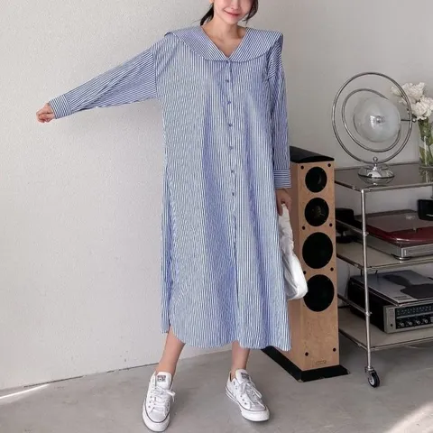 루즈핏 세일러 셔츠 긴팔 롱 원피스 ar24302 (WFFVHD0)