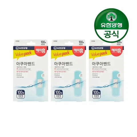 [유한양행]해피홈 아쿠아 방수 멸균밴드(표준형) 100매입 3개(총 300매)