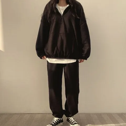 귀여운 유니크 레이디 릴랙스핏빅포켓 하프지퍼 조거팬츠 셋업