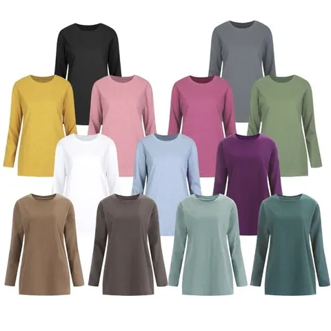 베이직 국산 여성 루즈핏 슬럽 라운드 긴팔 면 티셔츠 DAI-WSH-1009