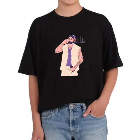 오버핏 반팔면티 MUSIC 핸드폰 음악 헤드폰 (WFI1PKQ)