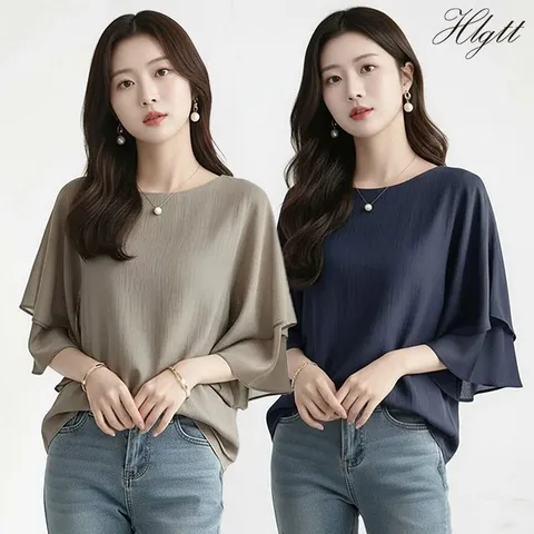 [헬리꽁땡]미루나하늘하늘티블라우스2종