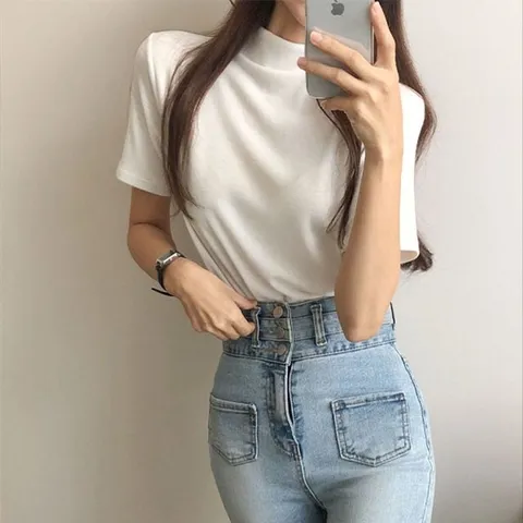 루즈핏 데일리 반목폴라 반팔 티셔츠