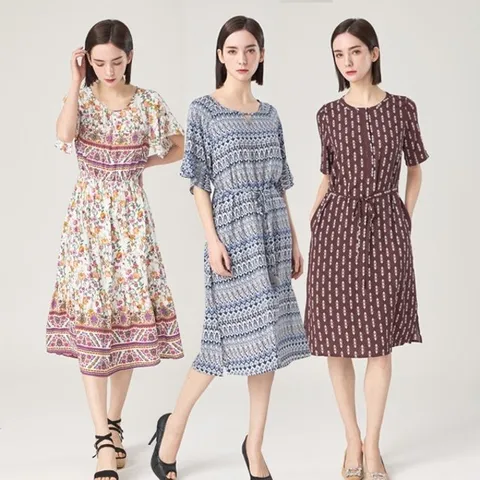 [로코엘라] 마리엔 패턴 프린트 인견 원피스 3종택1