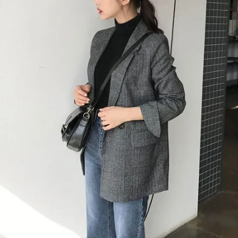 여자 체크 클래식 트렌드 자켓 1P 데일리 데이트 오피 (WFGGHWM)