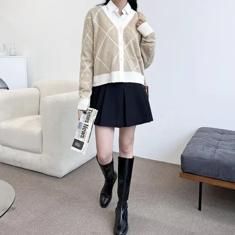 2L-UND 5084 여자플레인 체크부클니트가 (WFK5NEG)