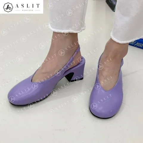 [애슬릿] 여성 라운드 토 데일리 청키 슬링백 미들 힐