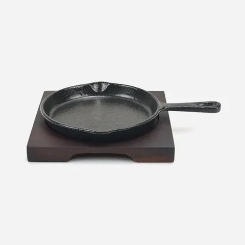 직화구이 스테이크 무쇠 원형 주물팬+목판세트 2호 (WF0B846)