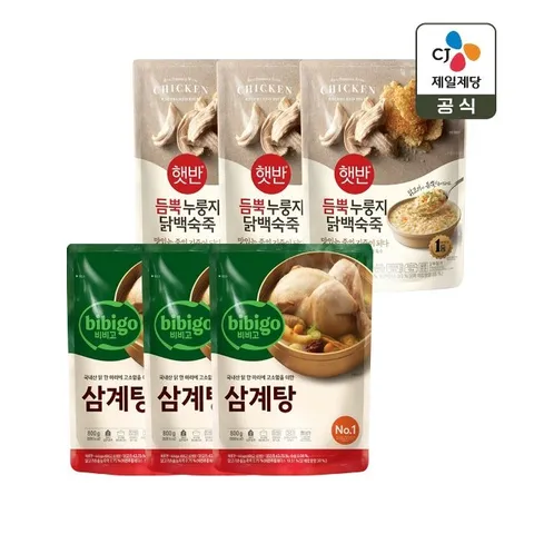 비비고 삼계탕 800g x3개+듬뿍 누룽지닭백숙죽 420g x3개