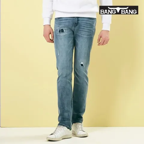 [뱅뱅] 남성 슬림핏 구제 데님 스카이