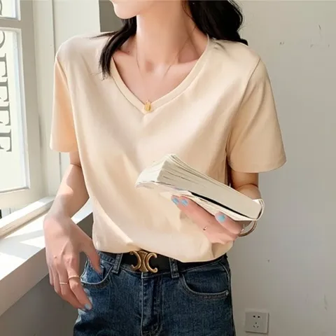 브이넥 무지 티셔츠_블랙,화이트,베이지