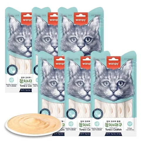 고양이 크리미 퓨레 간식 참치 대구 5개입 6P 스틱 (WFJIEJ9)