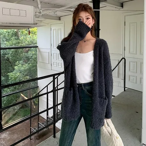 루즈핏 부클 니트 롱 가디건 LLO115 원피스 가디건 레 (WFHR4UU)