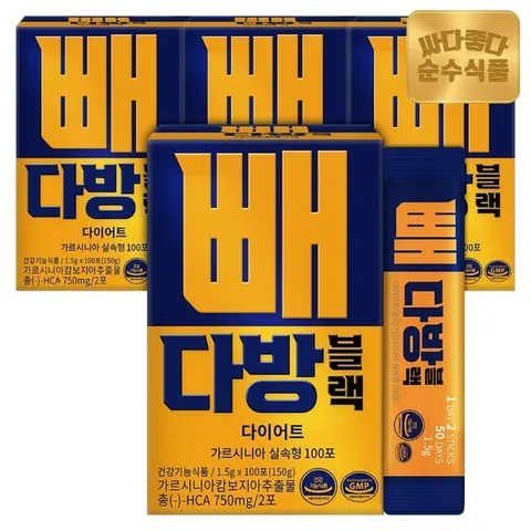 순수식품 빼다방 블랙 커피 다이어트 가르시니아 4박스(400포) 실속형 방탄커피 MCT오일 체지방감소 건강기능식품 차전자피