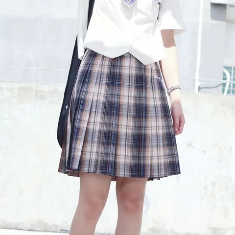 오렌지브라운 사선체크 교복치마(기장선택) 교복 (WFKJBK8)