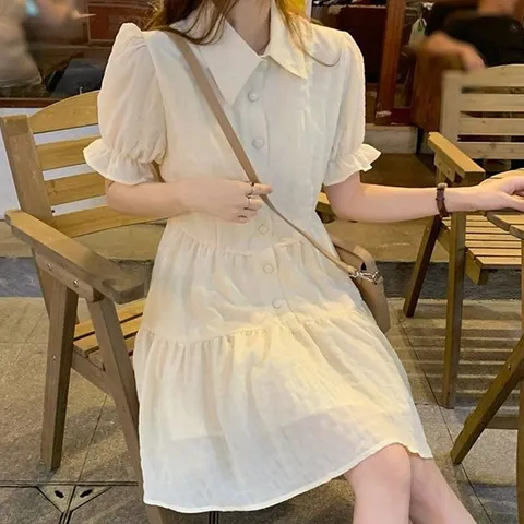 쉬폰반팔원피스 카라넥원피스 프릴 햅번 프릴소매 (WFH798Y)