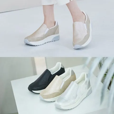 [애슬릿] 도트 배색 여성 키높이 슬립온 3cm