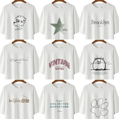 에스티아 코튼 백멜란지 프린팅 티셔츠