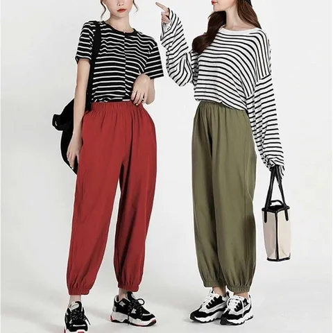 룩 여자 여행 벌룬 팬츠 밴딩 주말 허리 여름 캠핑 (WFHUNBG)