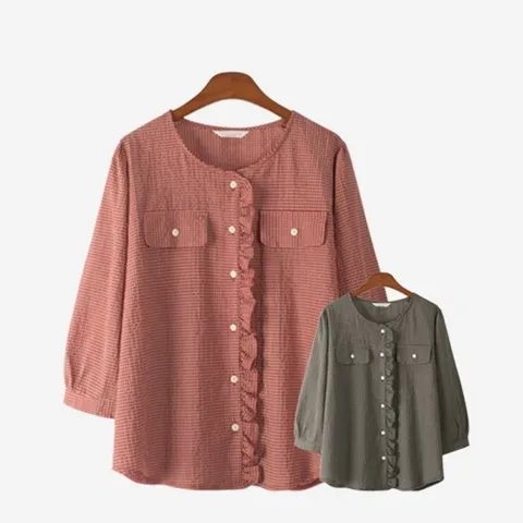 에스티아 5526 에그 프릴 블라우스 빅사이즈