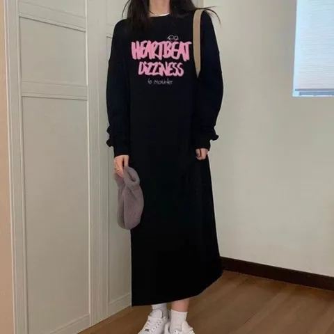 기모 레터링 맨투맨 롱 원피스 HH-E18 (WD3CE20)