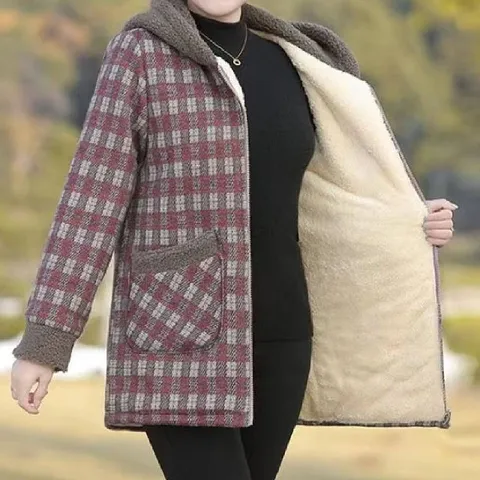 체크 뽀글이 후드 포근 모던 자켓 점퍼 아우터 바람막이 겨울 가을 봄 아우터 잠바 코트 여성 외투