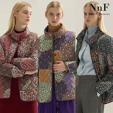 NnF 여성 프린트 퀼팅 패딩 자켓