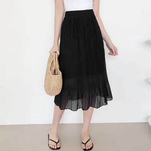 [제이지컴퍼니] 여성용 여름 시원한 쉬폰 밴딩 플리츠 롱스커트 치마