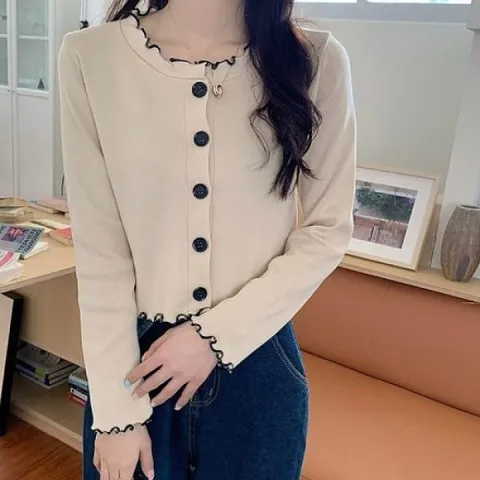 가디건 LL-O112 프릴가디건 배색가디건 배 (WFKL0TZ)