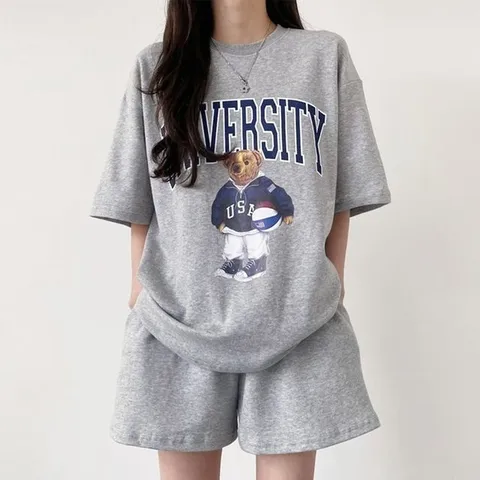 [무드무드] 유니 반팔 티셔츠 밴딩 팬츠 set