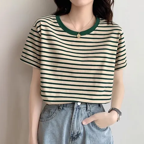 티져 ST 반팔 탑 스트라이프 티셔츠