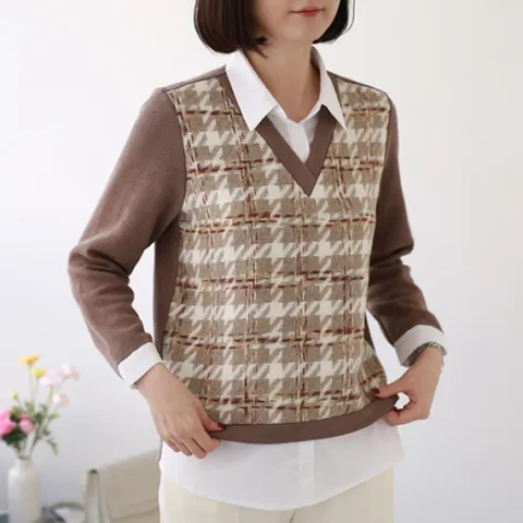 [웬디즈갤러리]로렐 체크 니트 블라우스 HBL104