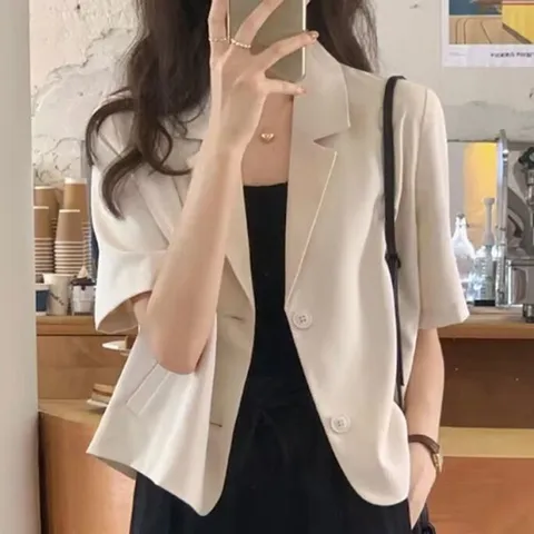 여성 반크롭 투버튼 여름 자켓 1P 데일리 마이 정장 (WFHJXSG)