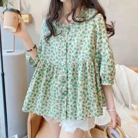 여성 여름 데일리 루즈핏 플라워 클래식 예쁜 면 마 (WFHN3HA)