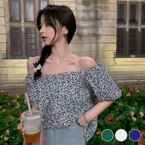 시즌 작은 플라워 오프 숄더핏드레스셔츠 (WFK1Y4H)