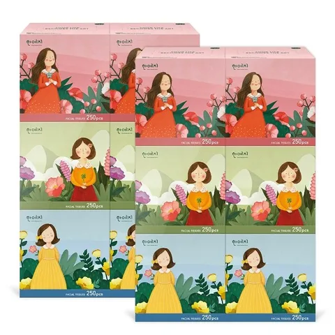 한예지 캐릭터 MINI 천연펄프 미용티슈 250매 6입 2팩
