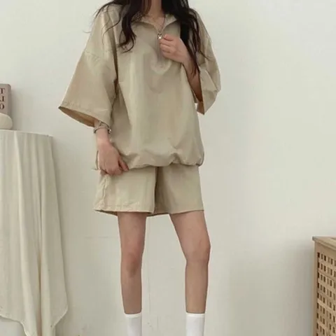 여자 반바지 아노락 트레이닝 여름 운동복 세트 코디 (WFGEJXB)