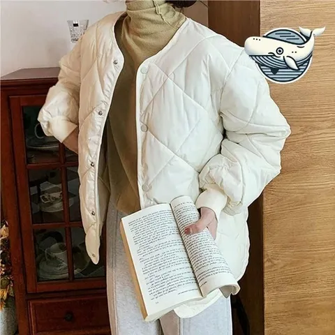 여성 마름모 무늬 따뜻한 루즈핏 패딩 아우터