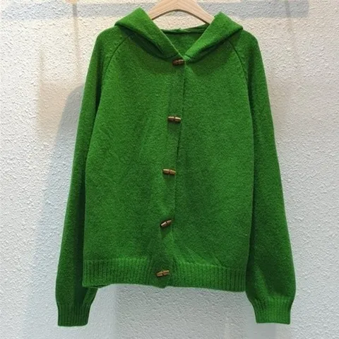 [애슬릿] 떡볶이 단추 후드 나그랑 여성 니트 가디건