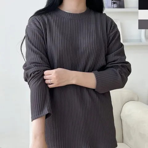 여자 플리츠 긴팔티 데일리 티셔츠 무지티