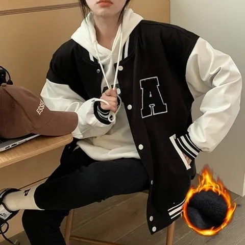 여성 기모 야구점퍼 오버핏 점퍼 자수로고