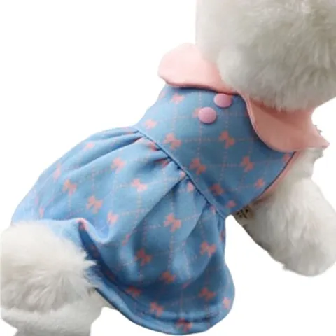 강아지 세일러 카라 리본 원피스 블루 1P 나시 치마 (WFHZY81)