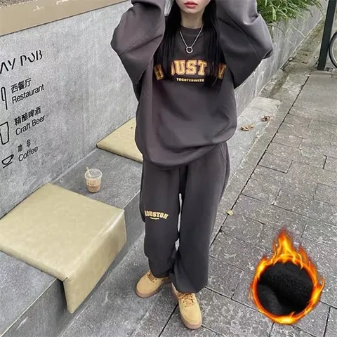 여성 기모 트레이닝 세트 운동복 겨울 츄리닝 빅사이즈 셋업 2컬러