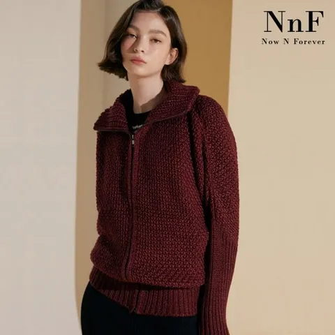 NnF 여성 알파카 울블랜디드 니트 하프 자켓