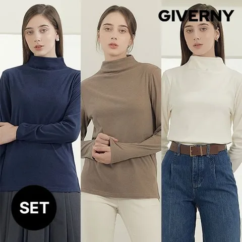지베르니 여성 하이넥 긴팔 티셔츠 5종세트