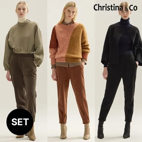 크리스티나앤코 여성 코듀로이 기모 팬츠 3종세트