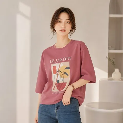 [커스텀에이블] 사각 도형 프린팅 7부 티셔츠_T2508TS111C