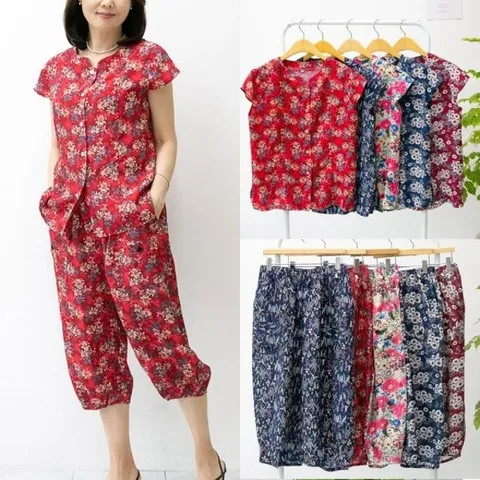 마미소 플라워 인견 세트 국내생산 풍기인견 상하한벌 엄마옷 할머니옷 빅사이즈 4060 마담 중년여성 옷