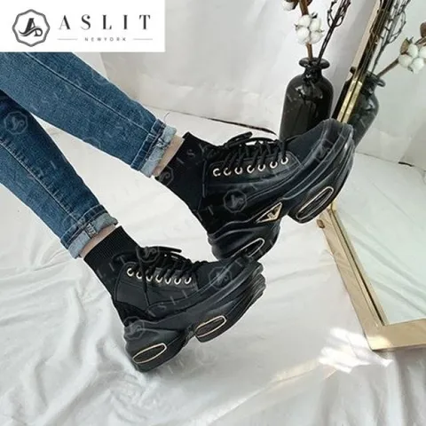 [애슬릿] 천연 가죽 니트 삭스 하이탑 스니커즈