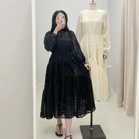 깃털 원피스 2color  봄신상  슬립세트  롱 원피스  시스루원피스